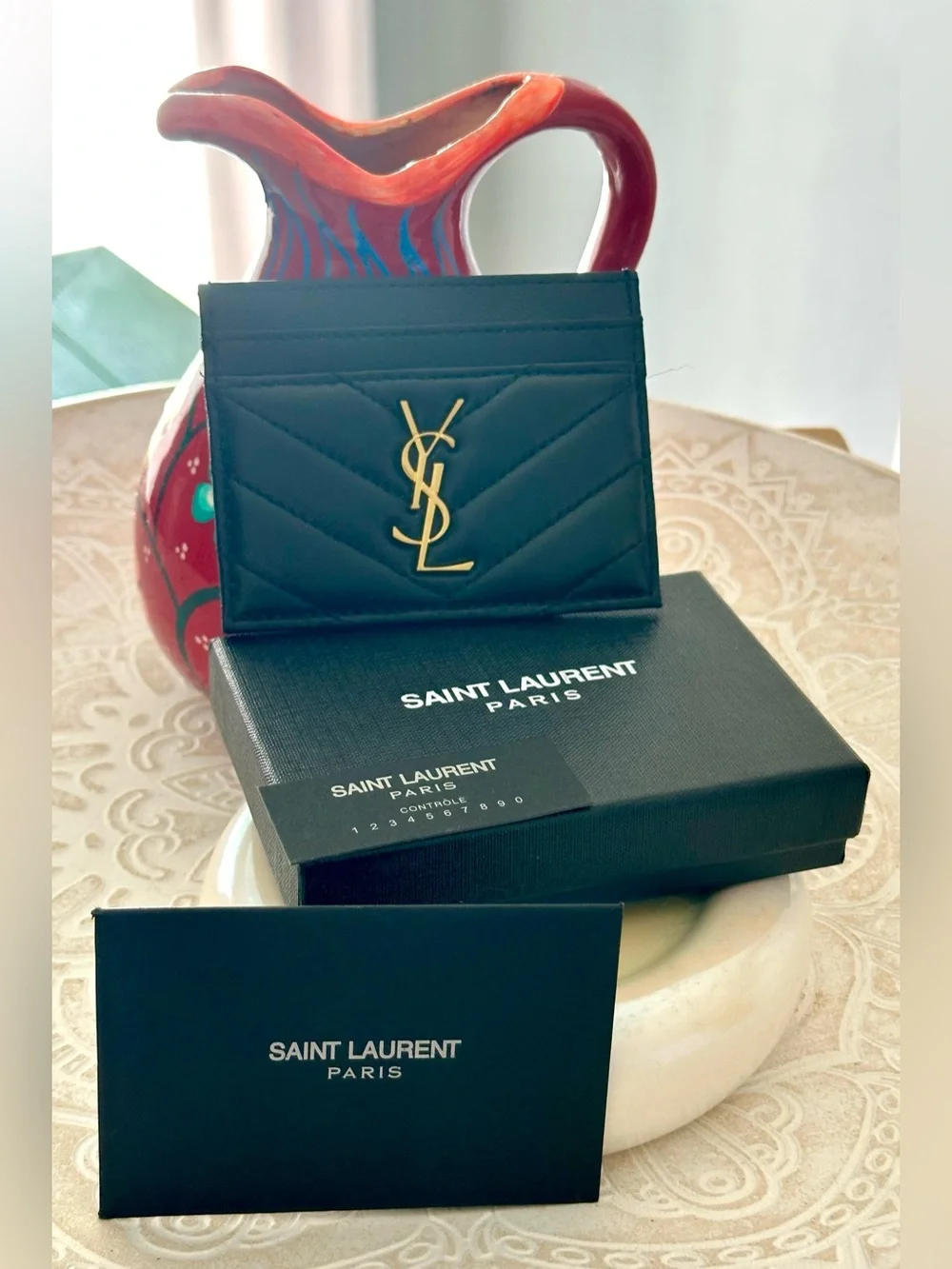 Saint Laurent Black Quilted Card Holder with Gold YSL Emblem💙🌹 - Picture 4 of 4